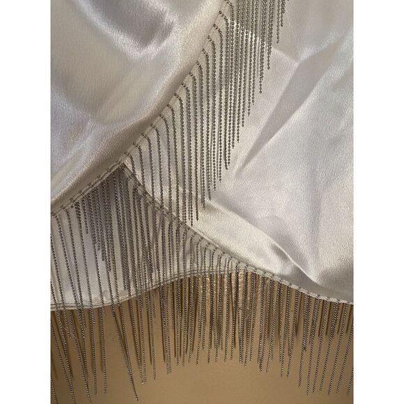 Superdown Penelope white satin Fringe mini Skirt Sz XL NWT Revolve $68 - Picture 11 of 13